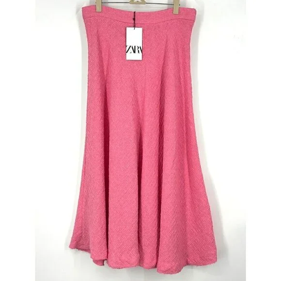 NWT ZARA Tweed Pink Maxi Skirt Large